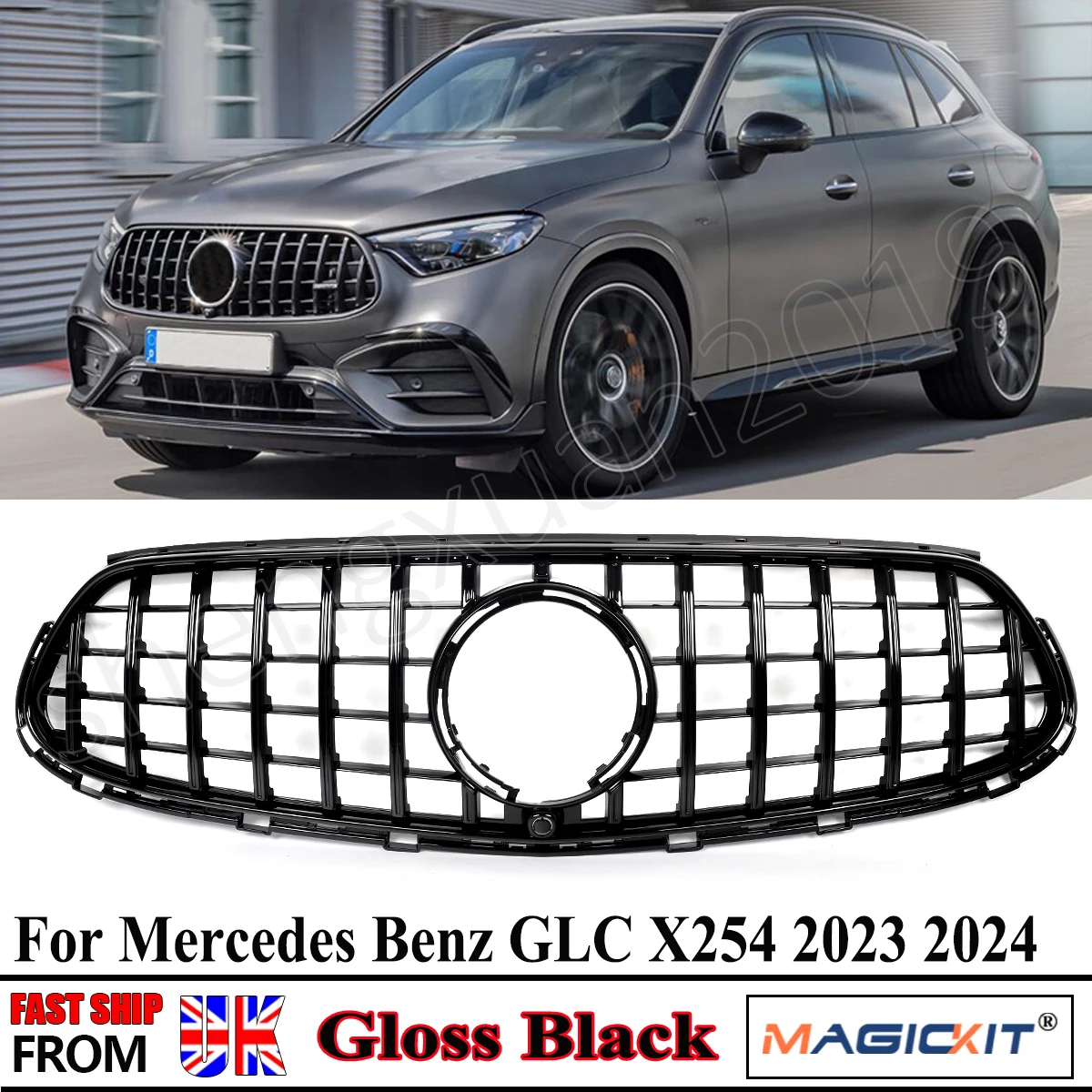 

GT Style Grills Compatible with Mercedes Benz X254 GLC43 GLC300 Sport 2023-2025 Gloss Black Front Bumper Grille Racing Grills