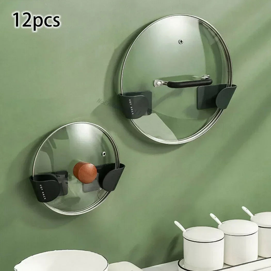 

2/12pcs Pot Lid Holder Wall-Mounted Hanging Holder for Pan Pot Cover Rack Plastic Kitchen Storage Rack Kitchen Organizer