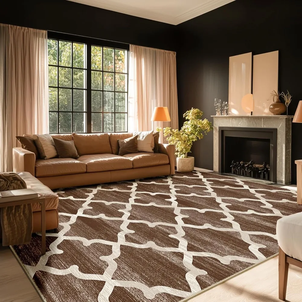 

Area Rug 8x10, Moroccan Trellis Print Carpet, Machine Washable Non-Slip Rugs for Living Room, Bedroom, Dining Room