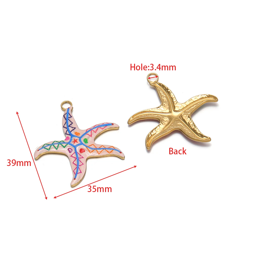 4 Stück Edelstahl-Emaille-Seestern-Anhänger für DIY-Schmuckherstellung im Sommer-Strand-Stil, Halsketten-Charms, Kinderarmbänder, Ohrringe. – Detail 1