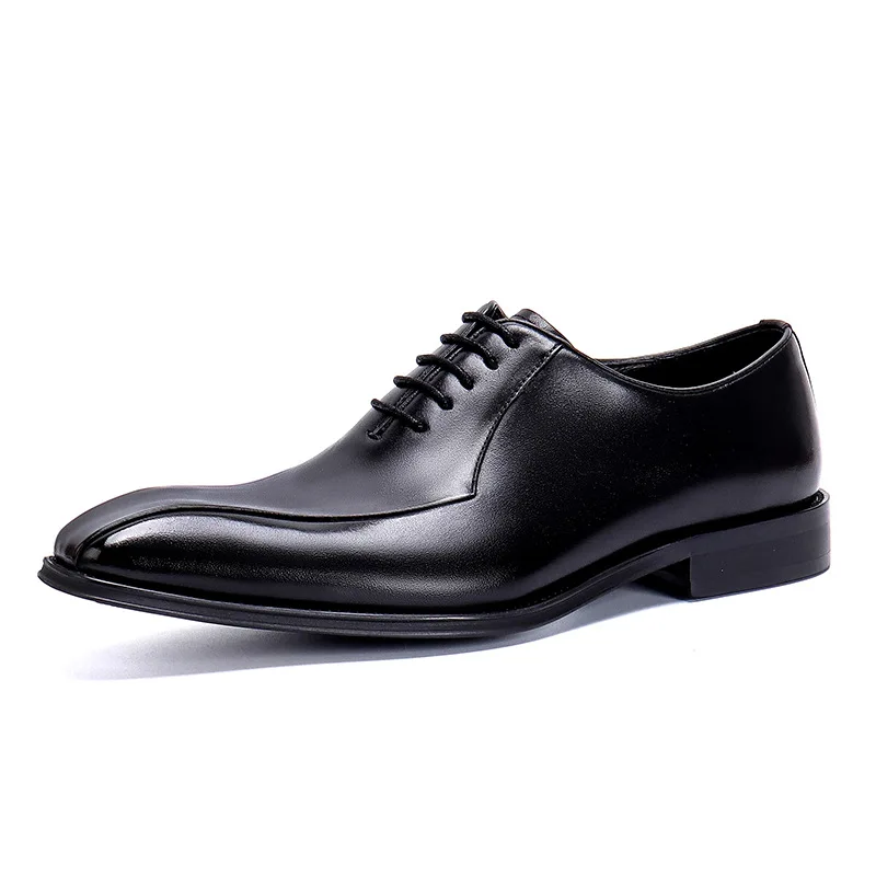 Men's Casual Leather Shoes Business Dress Shoe British Leisure Glossy Patent Leather Retro Polished Wide Footed Pointed Shoes