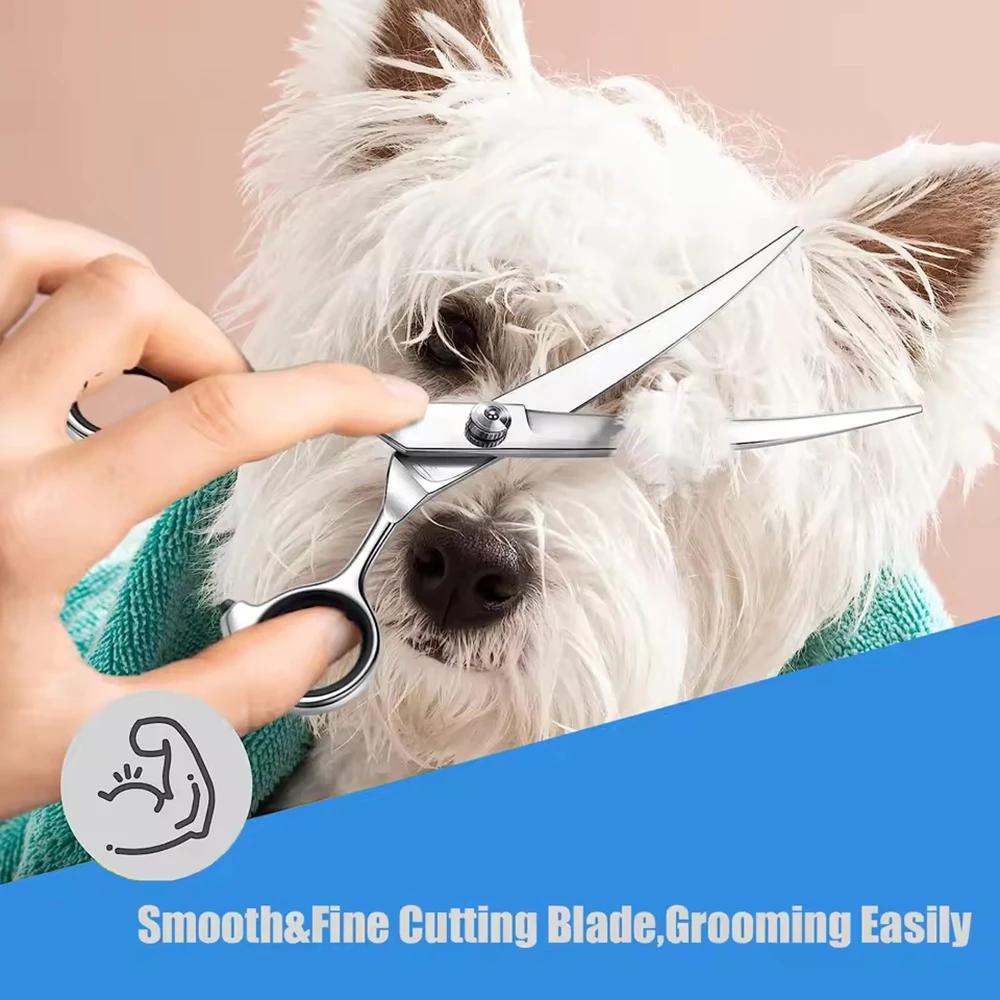 DogGrooming Scissorswith Round Safety Tip – Ambidextrous Stainless Steel Pet Hair Shears for Face, Paw & Sensitive Area Trimming