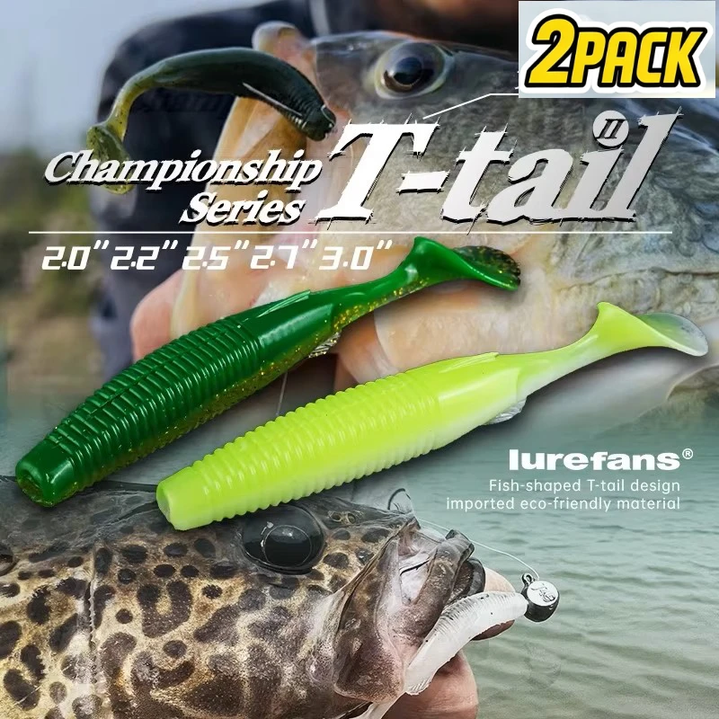 2er-Pack 10 Stück Neue Lurefans Competitive T-Tail II Sinkende Weichköder 2''/2,2''/2,5''/2,7''/3'' Künstlicher Wobbler Bass-Angelköder
