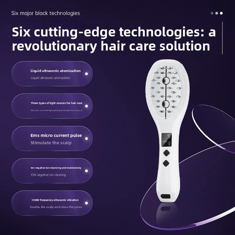 

Atomization Scalp Medicine Applicator Head Massager with Red Light Blue Light and Purple Ion for Hair Nourishing Care