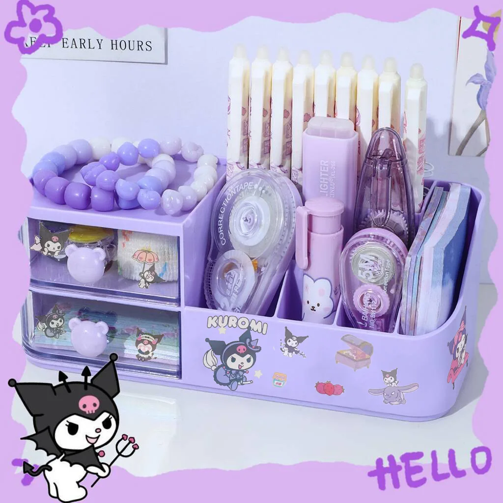 Imagem -06 - Desktop Storage Box com Gaveta Bonito Pen Holder Organizador de Papelaria Kawaii Sanrio Kuromi Stand