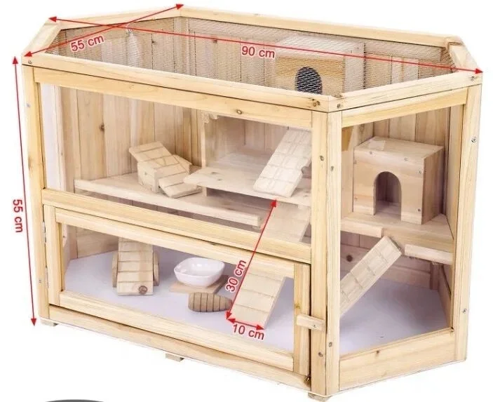 

Chinese Natural Wooden Large Pet Animal Gerbil Hamster House Cage