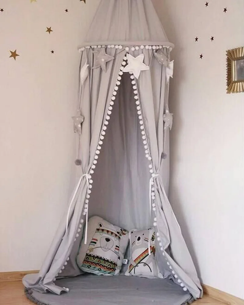 Cotton Baby Room Decoration Balls Mosquito Net Kids Bed Curtain Canopy Round Crib Netting Tent Photography Props Baby Bed Net