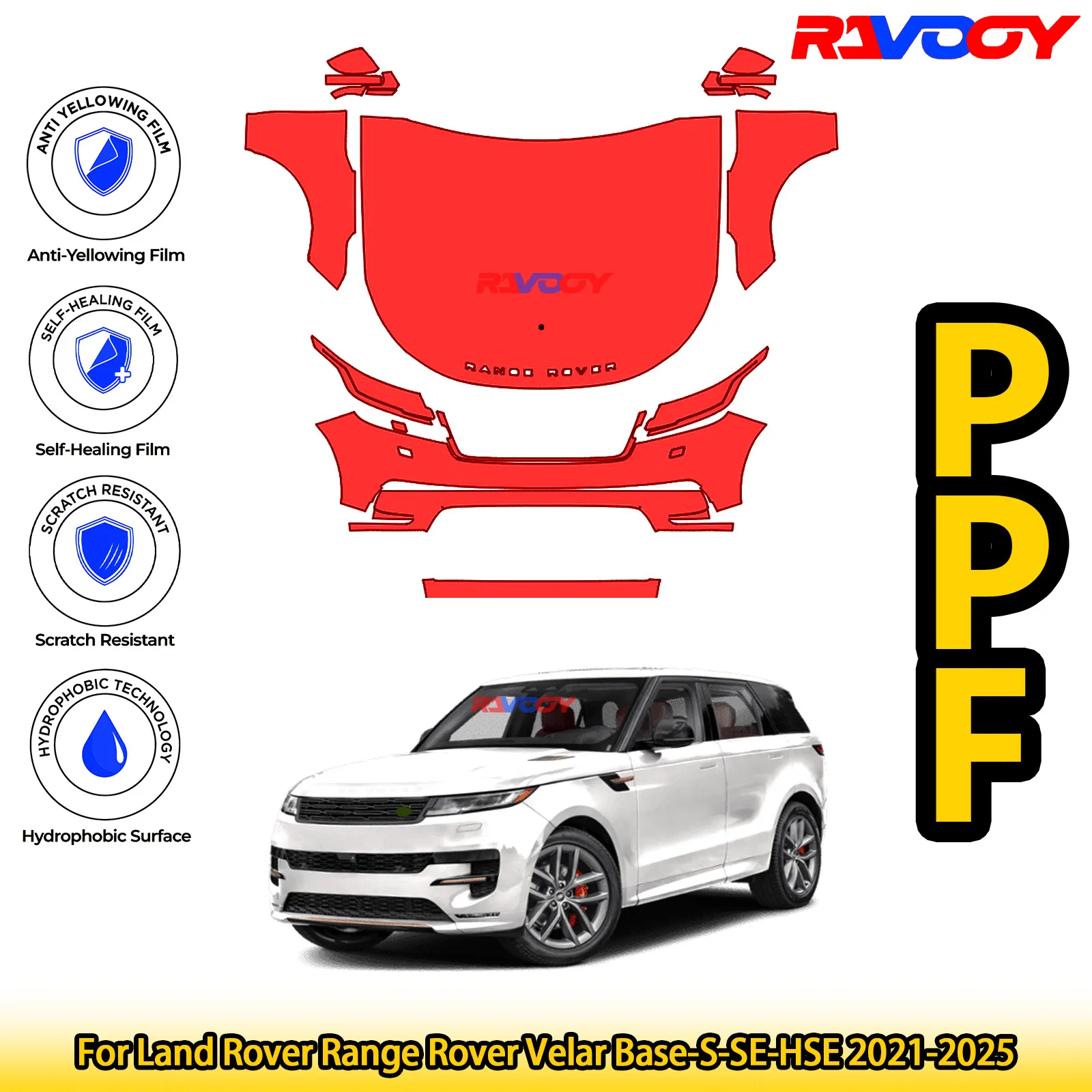 

For Land Rover Range Rover Velar Base-S-SE-HSE 2021-2025 Glossy Matte Black Precut front PPF Kit Paint Protection Film