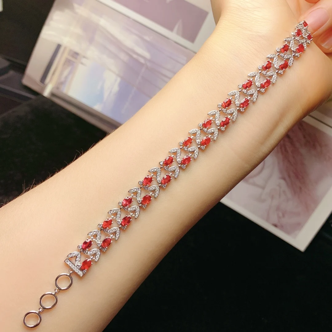 Natural Gemstone Ladies 925 Sterling Silver Red Sapphire Bracelet Luxury Jewelry Ladies Free Shipping Christmas Boutique