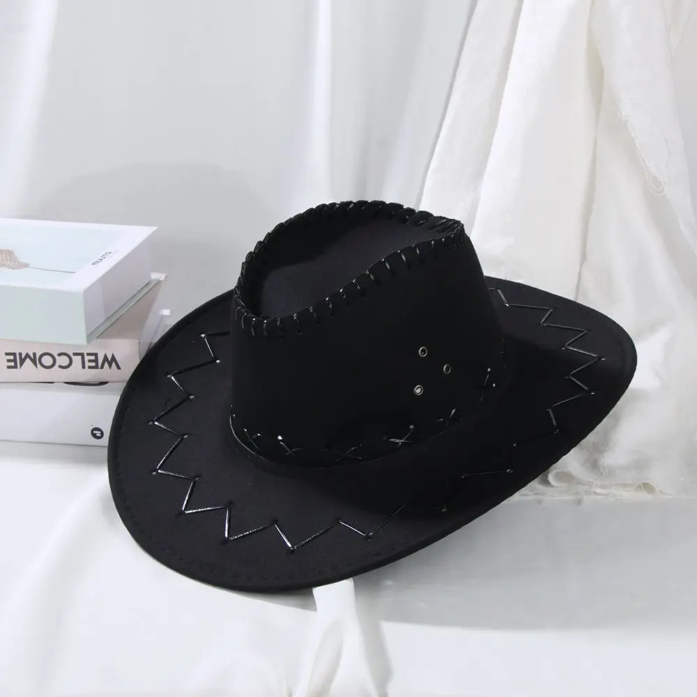 Fashion Western Suede Cowboy Hat Unisex Wide Brim Jazz Hat Fancy Dress Accessory