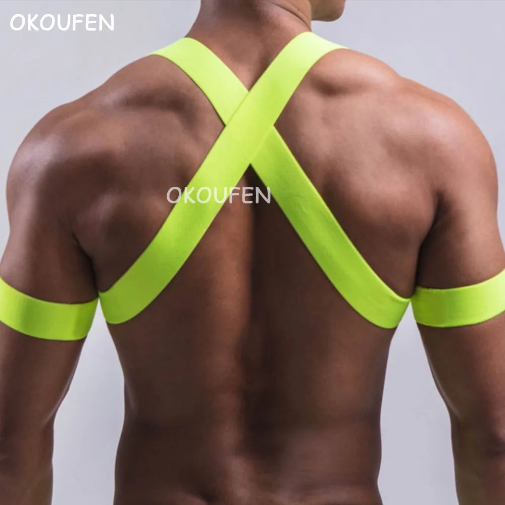 Fashion Fluorescence Chest Strap Rainbow Bracelet Band Nightclub Bar Male Singer Stage Performance Fitness