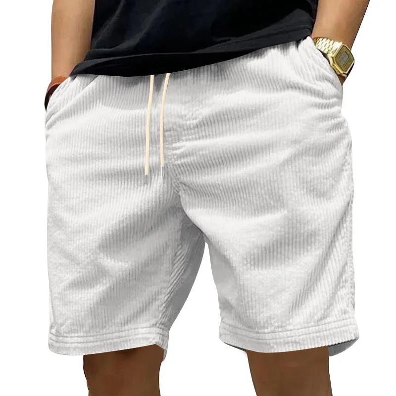 Men's Corduroy Shorts 2026 Men's Retro Casual Vintage Lace Up Knee Length Summer Short Pants for Men High Waist Fashion