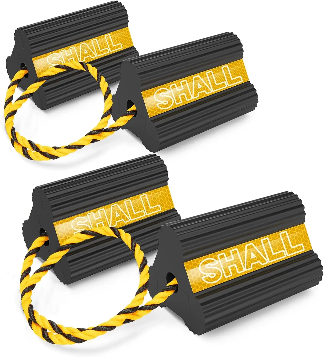 

Усиленные резиновые противооткатные упоры для колес с отражающими полосами для автодомов, прицепов, грузовиков, легковых автомобилей, 2 пары/4 штуки с веревкой, желтые