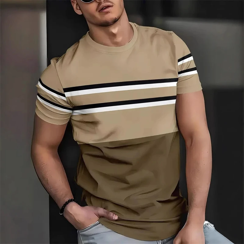 2026 New Striped Graphic T Shirts For Men Simple Fashion Short Sleeve 3D Printed T-shirts Loose Breathable Daily Wear Tees Tops