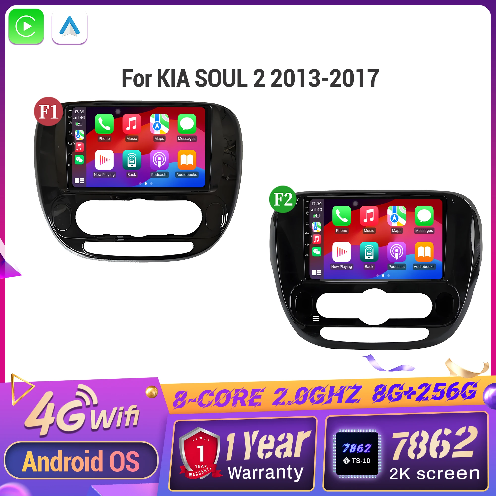 راديو السيارة أندرويد 14 لكيا سول 2 2013-2017 الملاحة الوسائط المتعددة اللاسلكية BT Carplay اللمس 2K شاشة QLED