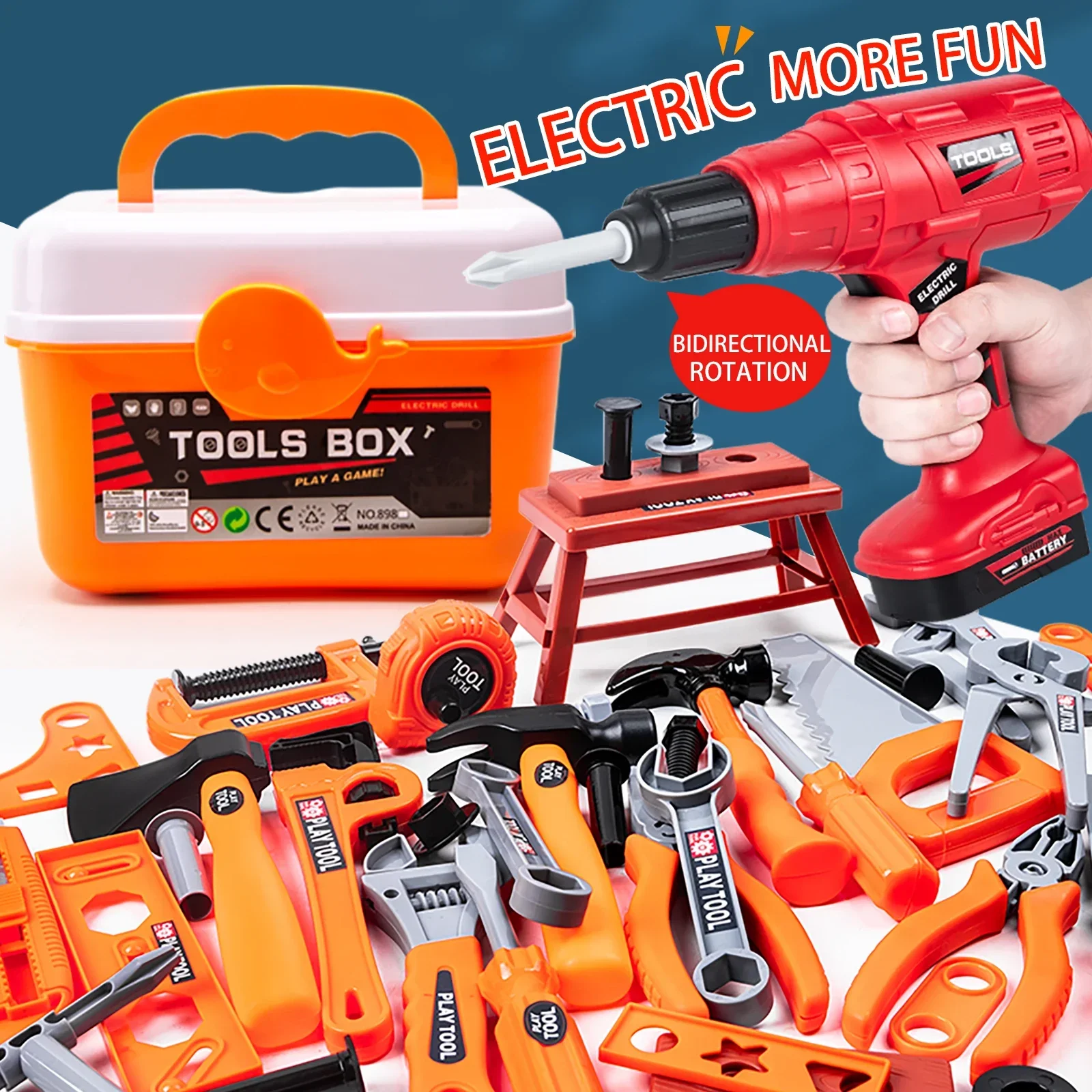 Ensemble d'outils pour enfants avec perceuse à jouet électrique, jouet électrique pour enfants, Kit d'outils de jeu de simulation pour garçons et filles, éducation, apprentissage Montessori
