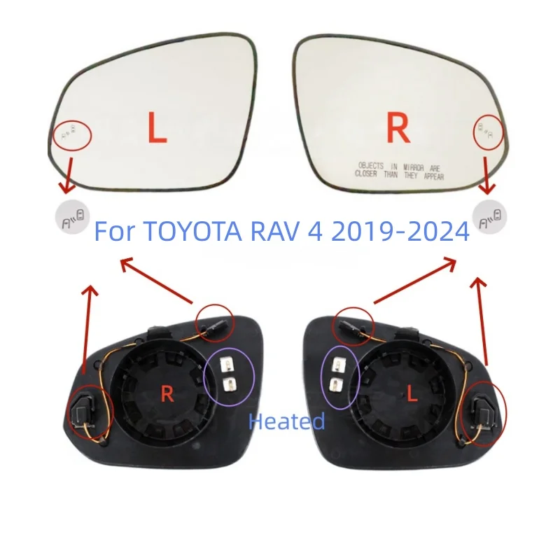 

For TOYOTA RAV 4 2019-2024 HILUX 2016-2022 HIGHLANDER 2016-2020 Blind Spot Heated Rearview Door Side Mirror Lens Glass