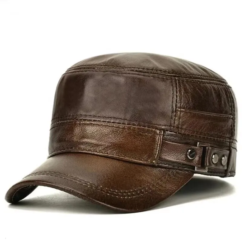 luxury-winter-genuine-leather-cap-men's-retro-german-military-officer-visor-hat-locomotive-style-casual-cortical-casquette-uni