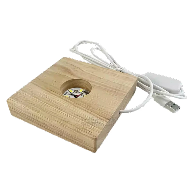 1PCS 6/8/10CM LED Solid Wood Lamp Square Night Light USB Lamp Holder DIY Desktop Decorations Lamp Holder