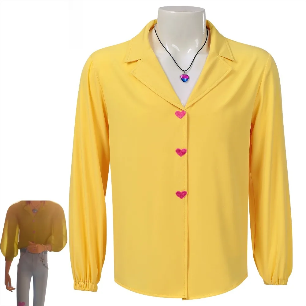 

KPop Demon Hunters Romance Cosplay Costume Yellow Shirt Heart Necklace Saja Boys Halloween Party for Women Men Carnival Suit