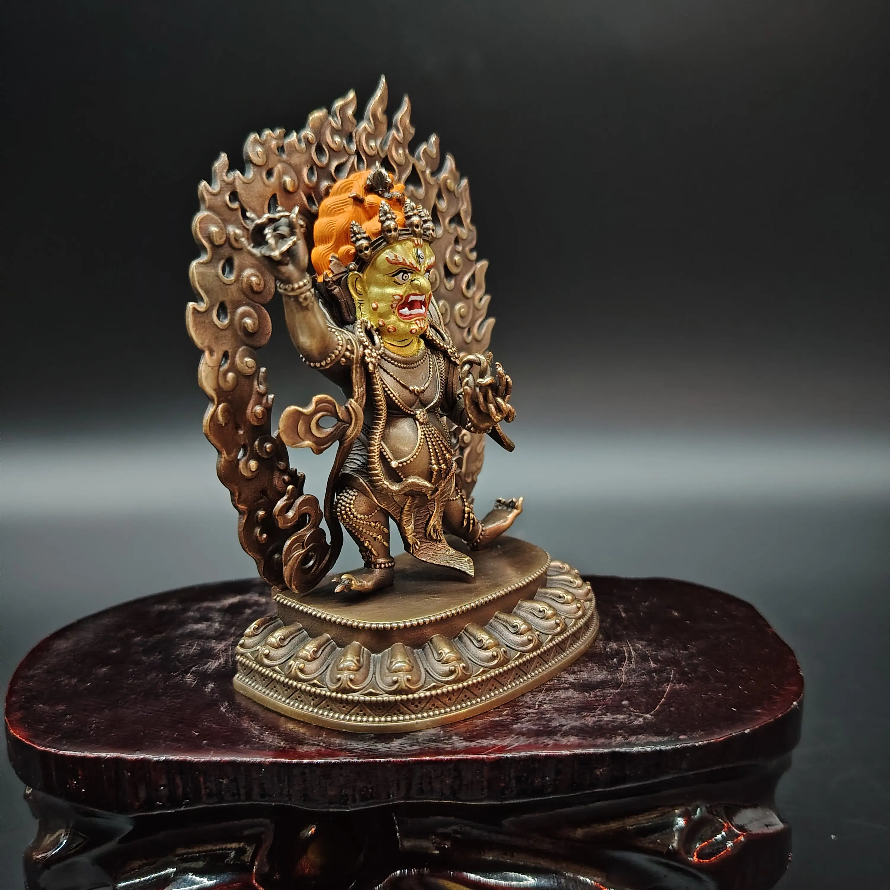 New Tibetan Pure Antique Copper Painted Face Vajrapani Protector Statue 10cm Home Desktop Car Blessing