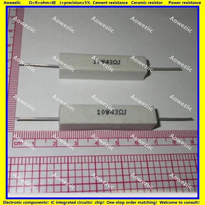 10Pcs RX27 Horizontal cement resistor 10W 43 ohm 43 R 43 RJ 10W43RJ 10W43ohm Ceramic Resistance precision 5% Power resistance