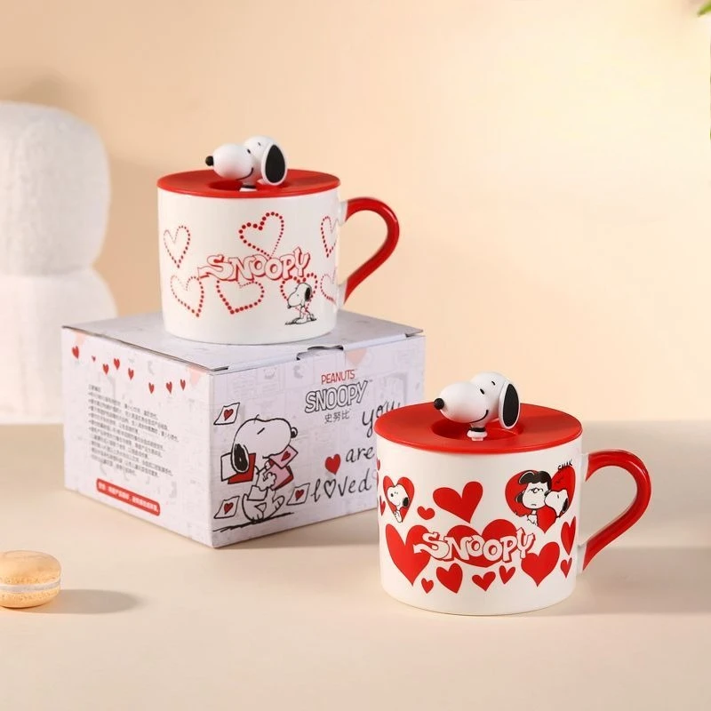

Snoopy with lid mug high-looking couple ceramic cute office coffee cup men and women creative cartoon kawaii water cup gift