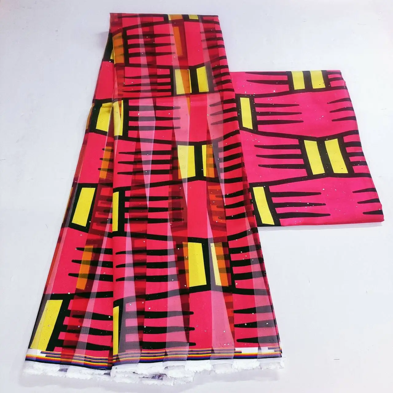 

2024 New Golden african fabric Gold dust Hot sale Ghana Style satin silk fabric with organza African wax design 3+3 yards !