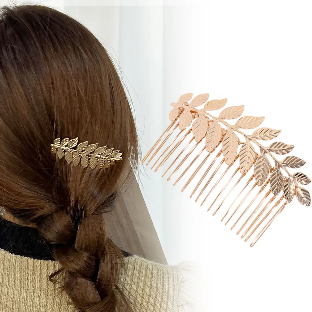 Golden Leaf Hair Comb for Women Bridal Romantic Charm Headdress fashion Wedding Classic Hair Combs Elegant Headwear Accessories