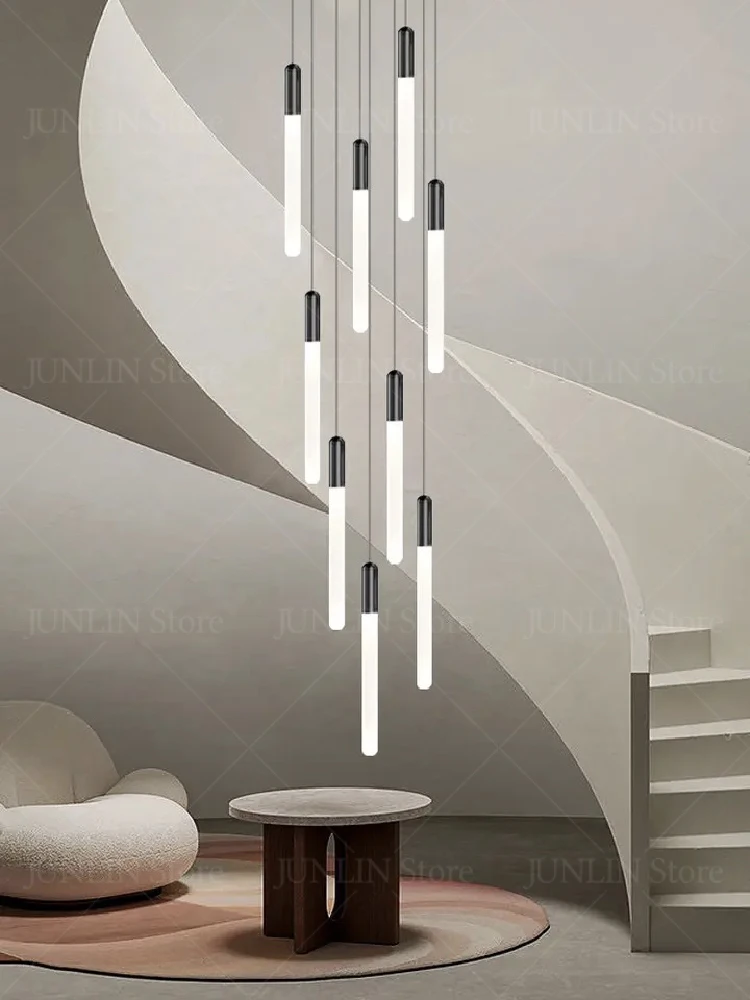 

High Ceiling House Chandelier Modern Staircase Pendant lamps Minimalist Bedside Droplight Indoor LED Hanging Lamp Remote Dimming
