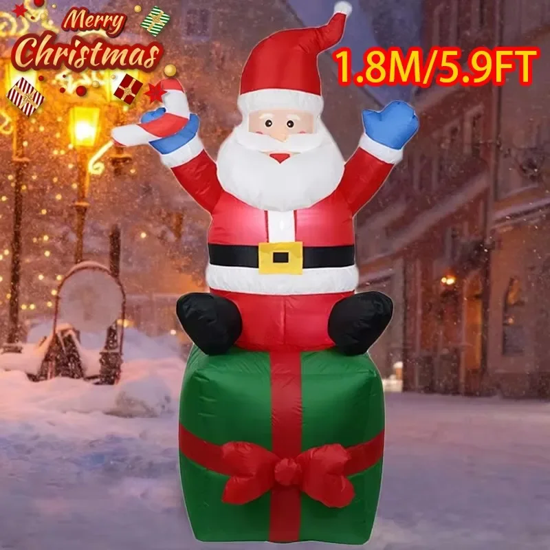 

Santa Sit on Gift Box 1.8M/6FT Christmas Inflatable Decorations Toys LED Lights Inflated Model Outdoors Xmas Party Yard Props