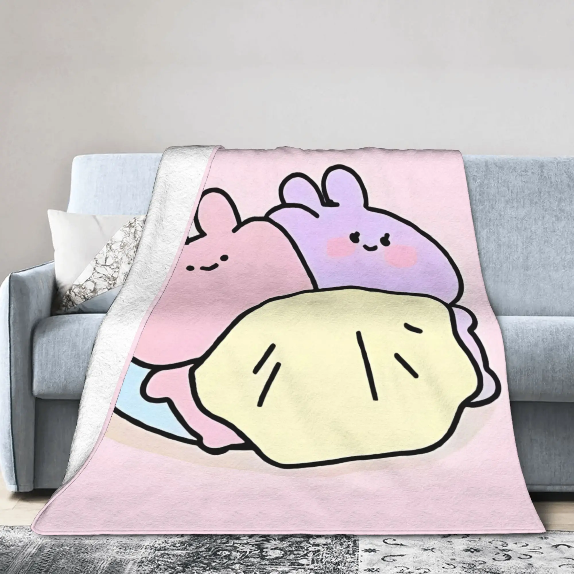 Asamimichaan Asleep Cartoon Flannel Blanket Cute Asamimi Funny Throw Blanket for Home 125*100cm Plush Thin Quilt,