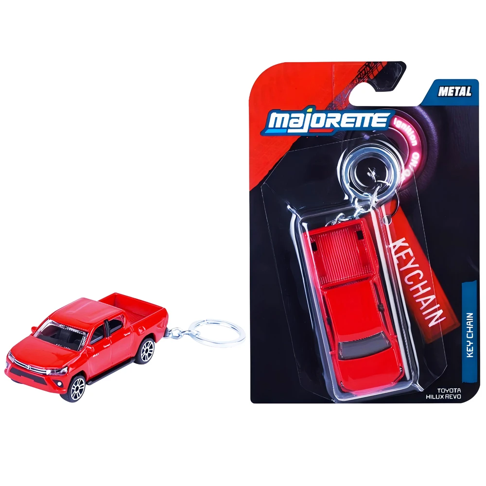 Majorette Diecast Automodel Sleutelhanger – Ford Raptor/Mustang Dark Horse/Toyota Hilux Revo Rood&Wit Voertuig Sleutelhanger