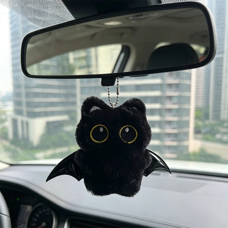 Cute Plush Black Cat Car Rearview Mirror Hanging Ornament, Funny Car Interior Pendant, Best Gift for Car Decoration