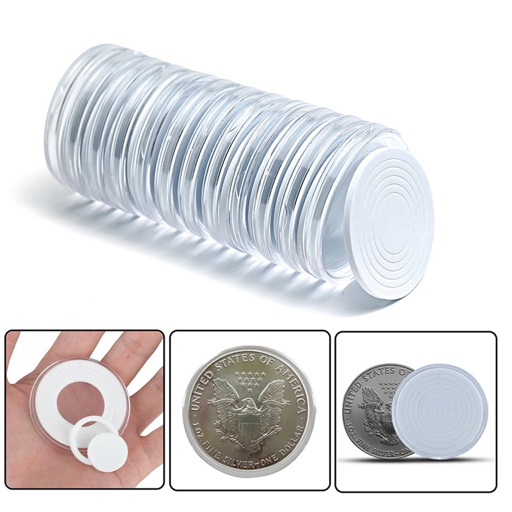 48PCS 46mm Capsule with Foam Gasket and Storage Organizer Bag for 19/24/29/34/39/46mm Commemorative Old Coin Collection Supplies