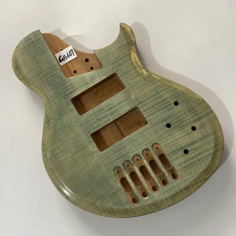 GB669  5 Strings Electric Bass Solid Alder with Flamed Maple Top Unfinished Bass Body String Through Body for DIY