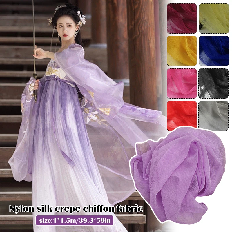 

1/2/3M 30D Silky Crepe Chiffon Fabric Transparent Thin Shimmer Sheer Tulle Fabric For Diy Sweing Dress Ancient Hanfu Costume
