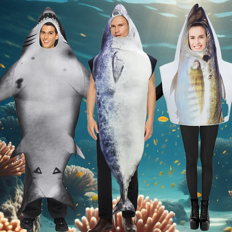 

Carnival Party Fish Costume Disguise Tunas Decapterus Maruadsi Wear Halloween Cosplay Marine Animal Dress Up Shark Clothes