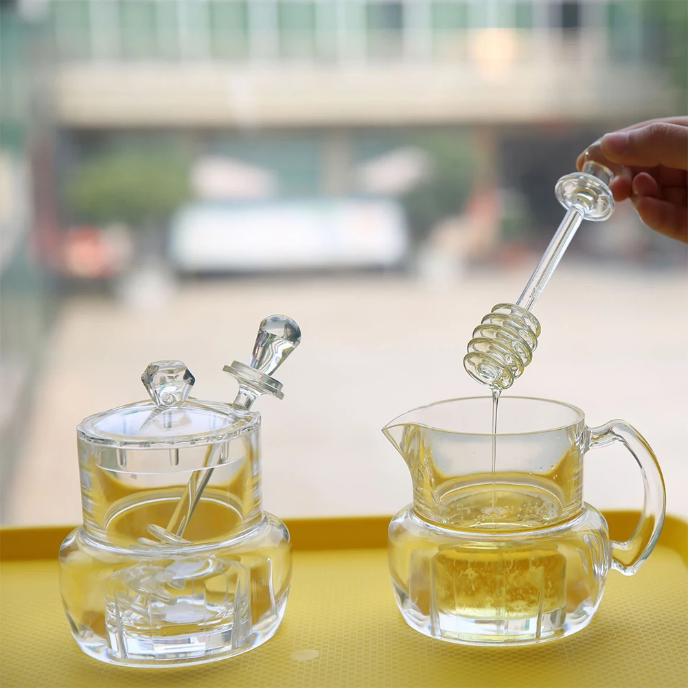 

Honey Pot Dispenser Jars with Lids Airtight Handle Syrup Bottle Small Miniature