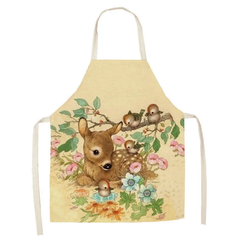 Cartoon Cute Animal Fox Printed Linen Sleeveless Hand Rub Waist Apron Kitchen Home Decoration Baking Accessories Delantal Cocina