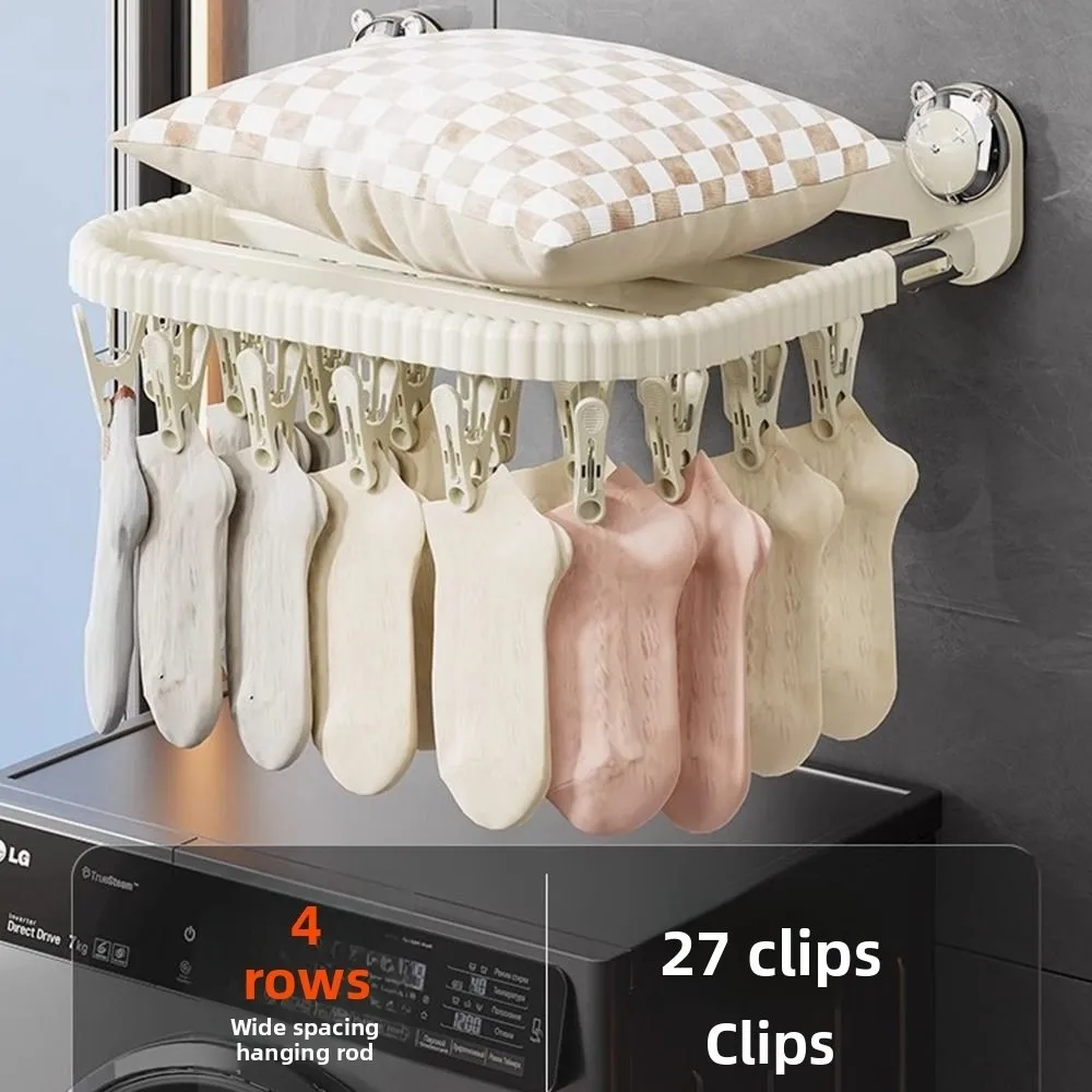 

Rotating Suction Cup Drying Rack Folding 27 Clips Baby Clothes Drying Rack Wall-mounted No Punching Balcony Drying Hanger