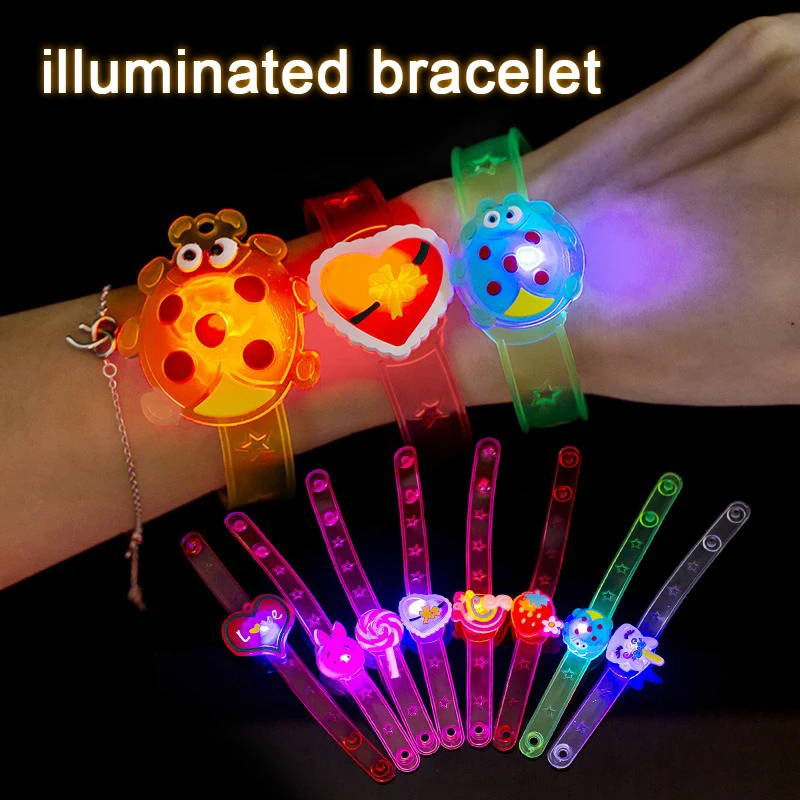 6 Pcs Flashing Luminous Bracelet Light Cartoon Creative Watch Kids Gift LED Wristbands Lights For Party Supplies Glitter Toy