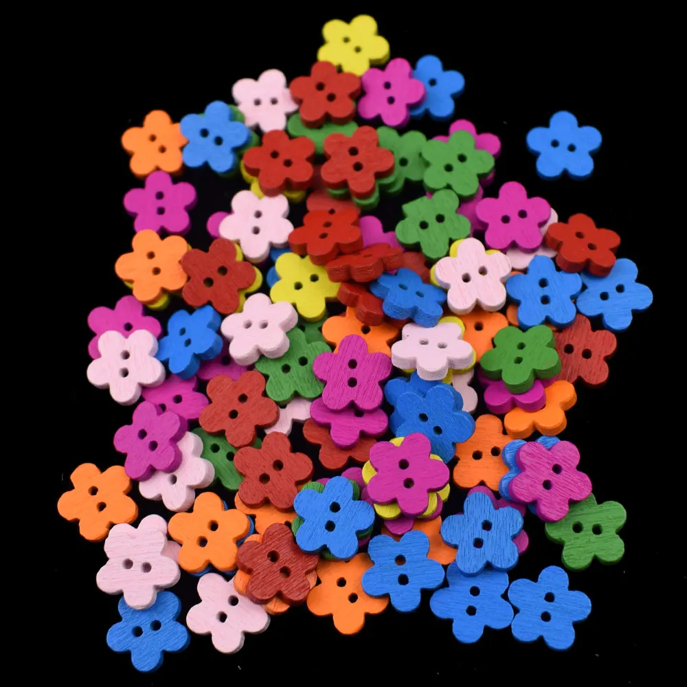 50PCS 11MM Flower Shape Natural Wooden 2 Hole Buttons Handmade Clothing Decoration Scrapbook Diy Home Sewing Accessories
