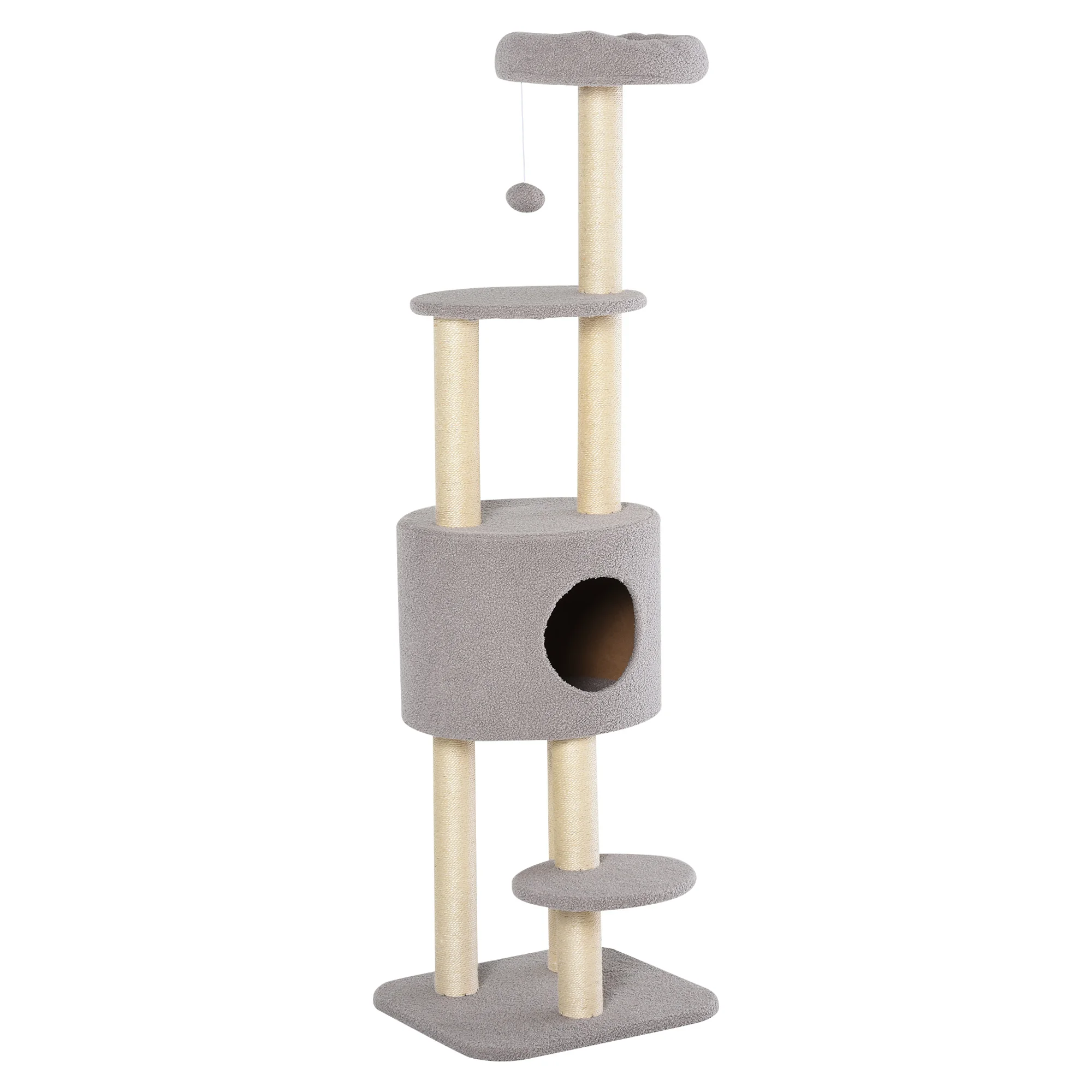 Pawhut Kattenboom Hoogte 148 cm met Sisalpalen en 3 Platformen