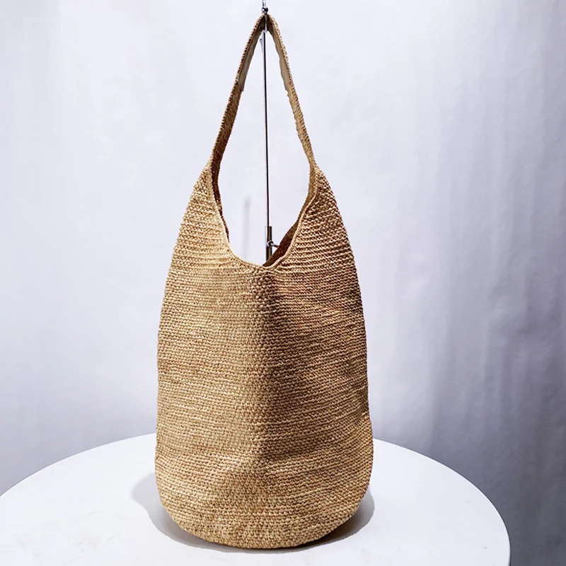 Straw Beach Bags For Women Luxury Designer Handbags And Purses 2024 New In Casual Handmade Weave Large Capacity Bucket  Shoulder