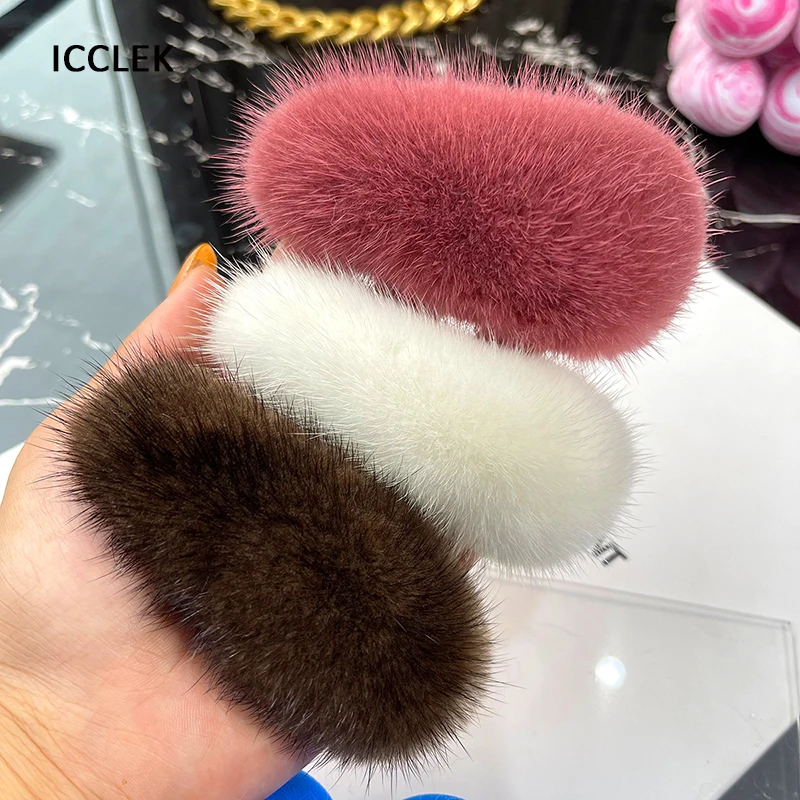 Mink Fur Hairpin Korean Simple Bb Clip Bangs Headdress Kawaii Girls Hair Accessories Luxury Hair Clip Ladies Hairgrip Headwear