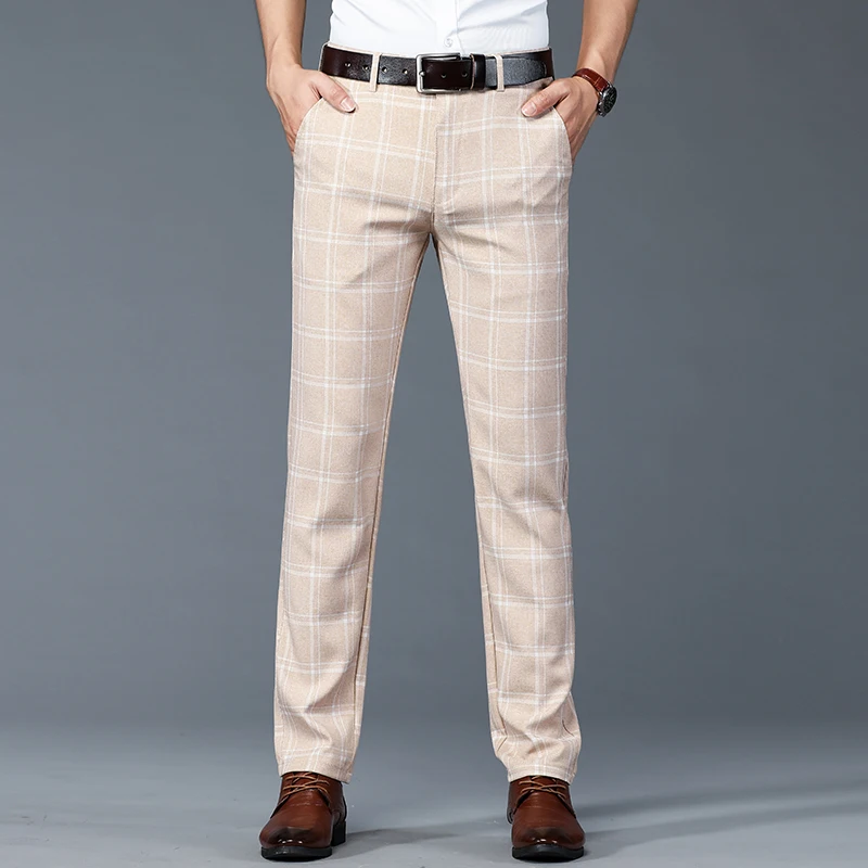 

Summer Artificial Linen Trendy Plaid Pants Men's 2024 New Straight Men's Casual Office Versatile Business Suit Pants