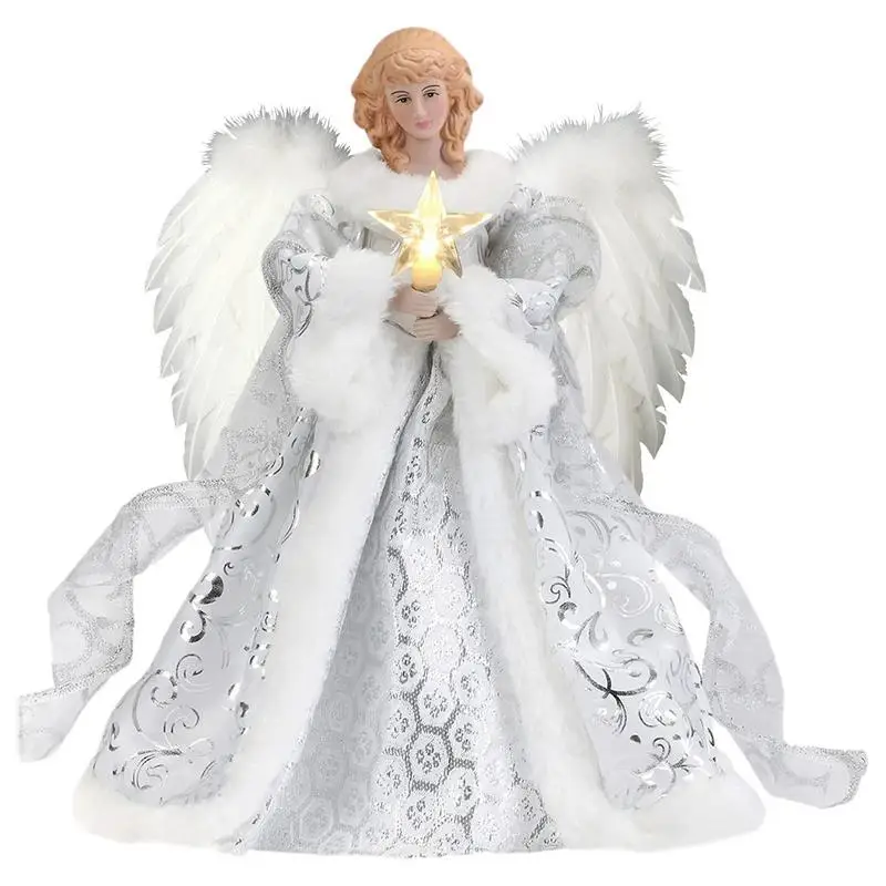 Christmas Angel Pendant Light Christmas Tree Toppers Delicate White Angel Ornaments Christmas Tree Top Decor Glowing Angel Doll