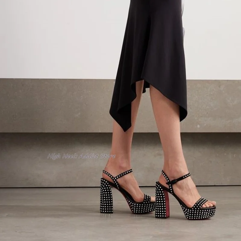 Crystal-embellished Suede Platform Sandals 2024 Summer Women New in Black/White Chunky  High Heels Luxury Designer Shoes