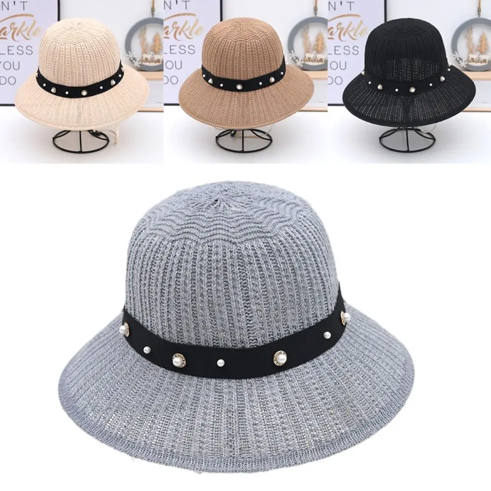 

Fashion Pearl Decoration Bucket Hat Straw Breathable Panama Hat Sunscreen Visor Hat Women